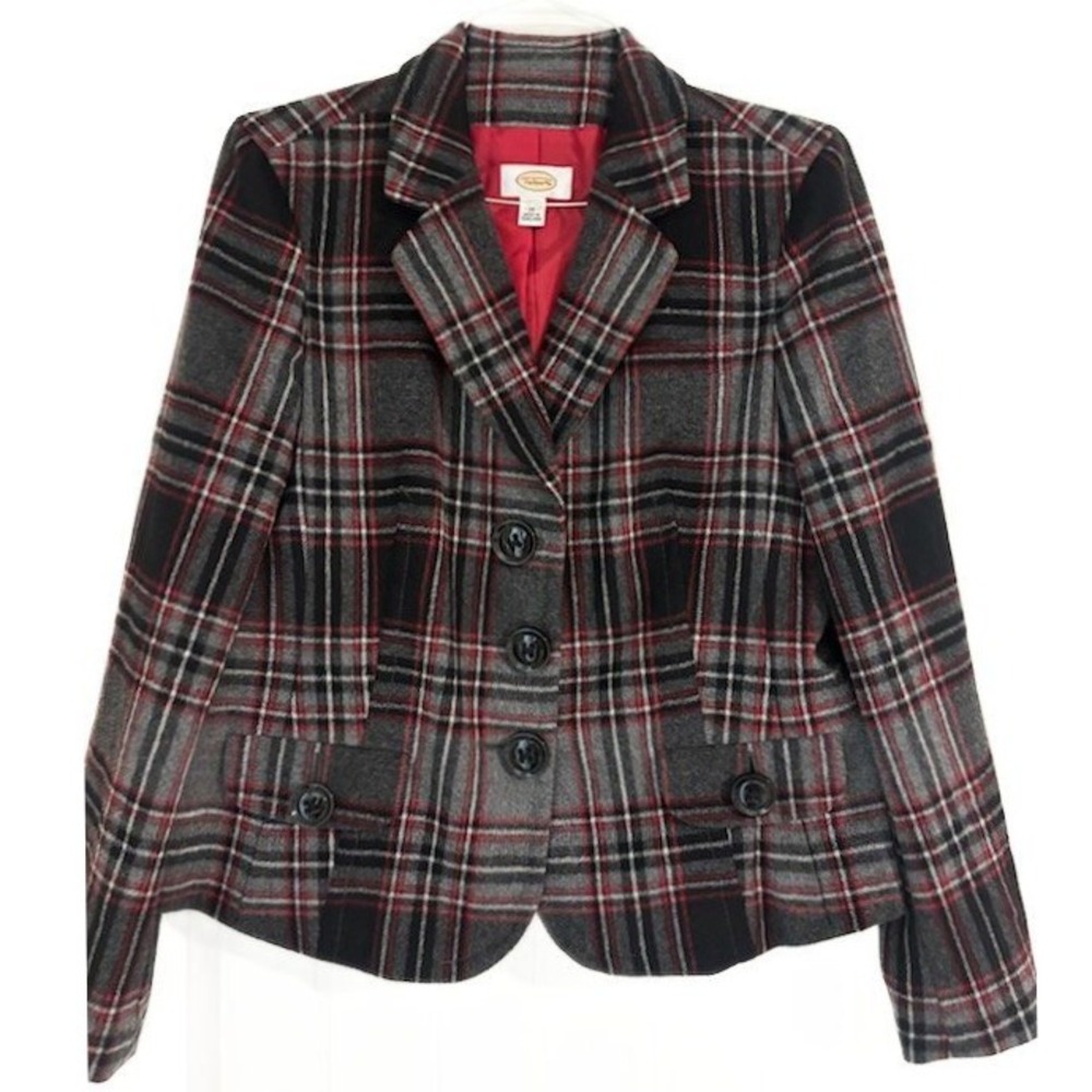 Talbots Plaid Blazer Women's Size 16 Wool Blend Classic Jacket Fall Fashion Chic